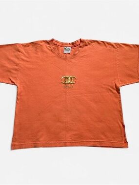 Vintage 1990s women’s Orange crop Tee with Gold Embroidered Logo